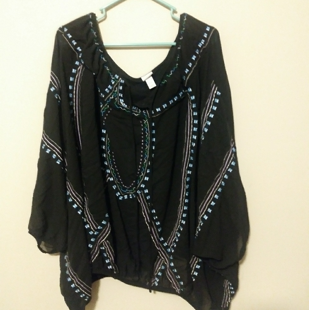 Venezia Black and Teal Women's Top